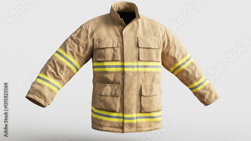 Firefighter Uniform with Reflective Stripes Isolated on White Background