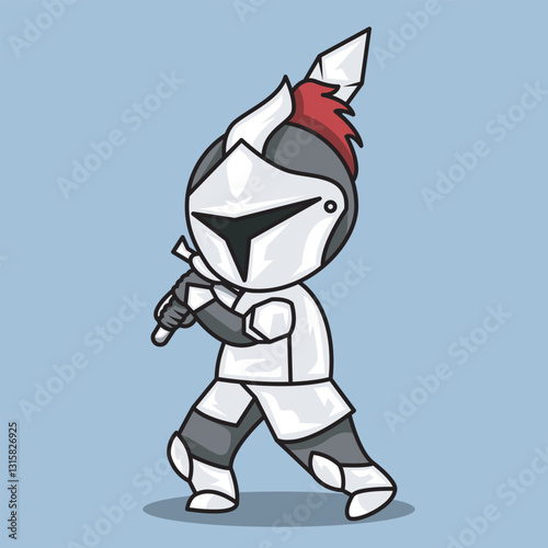 cute knight wearing armor, who is raising a sword