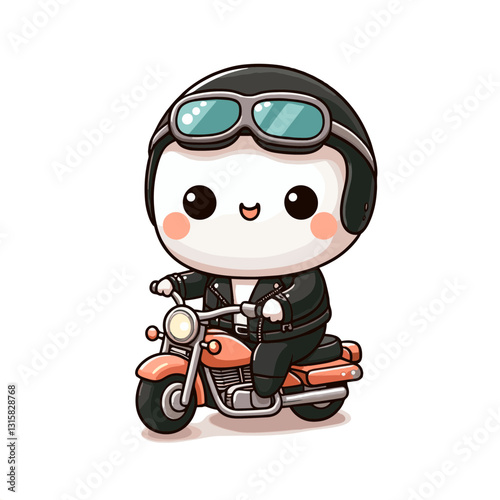 Cool tooth motorcyclist with leather jacket and goggles riding scooter vector illustration. Ideal for teen dental promotions and encouraging protective mouthguards during recreational activities.