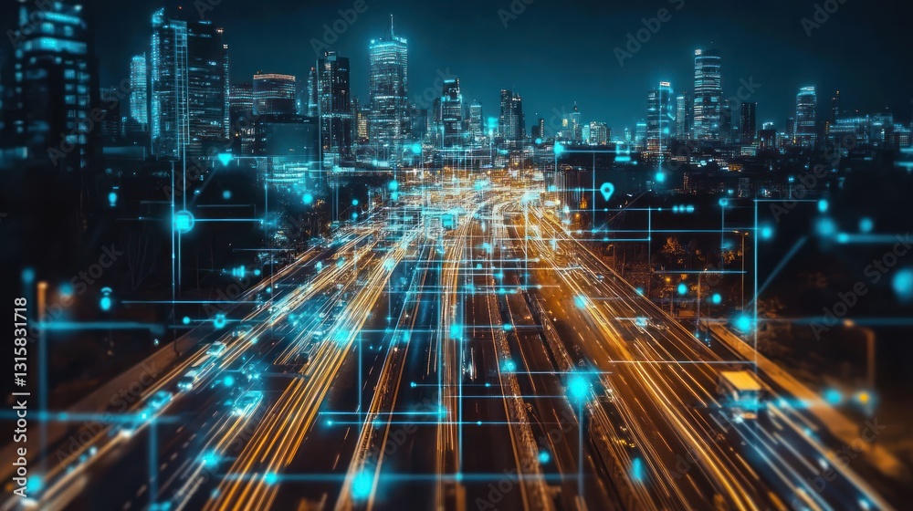 Fototapeta premium Advanced city network featuring intelligent infrastructure and high speed data streams
