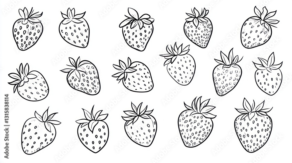 Hand drawn sketch of various strawberries, isolated on white background, use for food illustration or educational materials Hand drawn sketch of various strawberries, isolated on white background, use for food illustration or educational materials