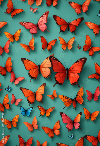 butterflies on a red background