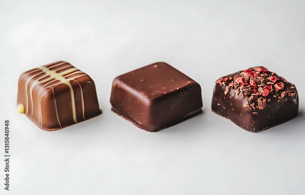 Four Pieces of Delicious Chocolate on a Clean White Background Four Pieces of Delicious Chocolate on a Clean White Background