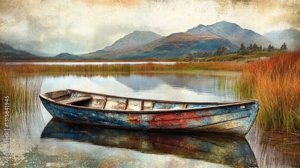 Obraz premium Household Rowboat Still Overview Lake Faded Textures