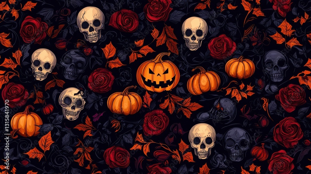 Intricate Pattern of Skulls and Roses Creating a Bold and Edgy Design Intricate Pattern of Skulls and Roses Creating a Bold and Edgy Design