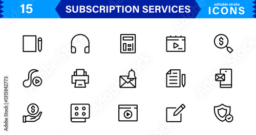 Subscription Services Icon Set. High-Quality Icons for Subscription Models, Digital Services, Payments, and Membership Platforms