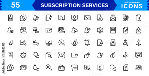 Subscription Services Icon Set. High-Quality Icons for Subscription Models, Digital Services, Payments, and Membership Platforms