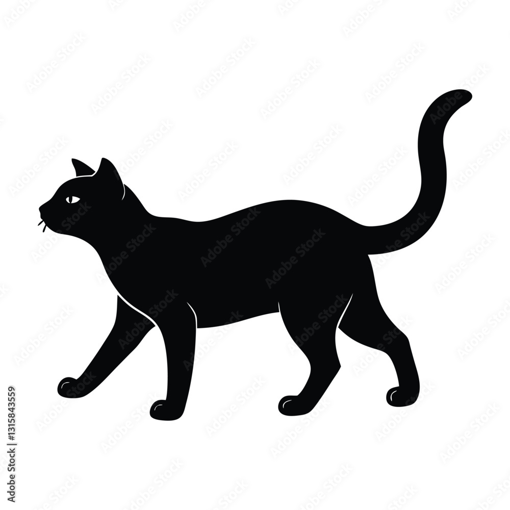 Cat Walking Mid-Step with Tail Raised in Motion Cat Walking Mid-Step with Tail Raised in Motion