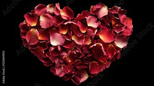 Wallpaper Mural Red rose petals arranged in heart shape, dark background. Perfect for Valentine's Day, romance, love themes, conveys affection. Torontodigital.ca