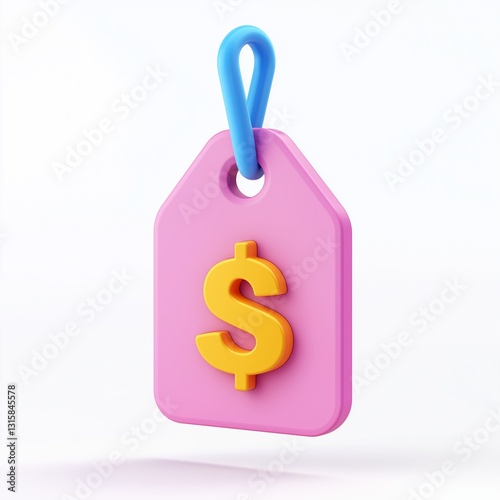 3D Render of a Pink Price Tag with a Dollar Sign