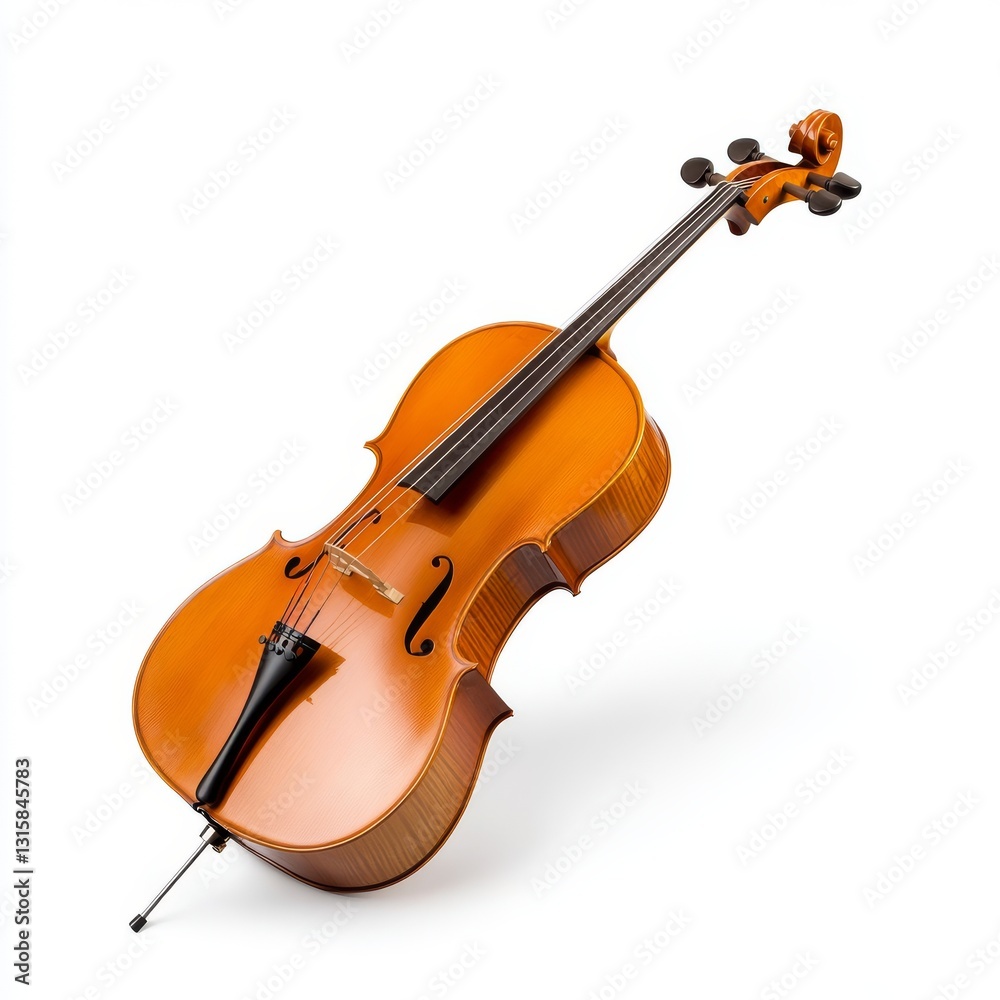 Fototapeta premium A cello, angled, on a white background. High-quality digital rendering