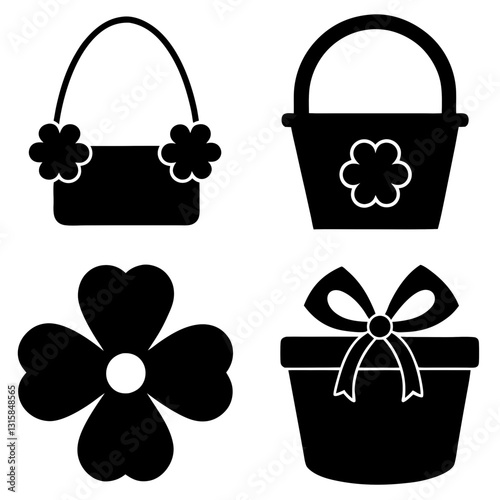 St. Patrick's Day Gift basket idea icons set vector illustrations. gift box, st Patrick's day card