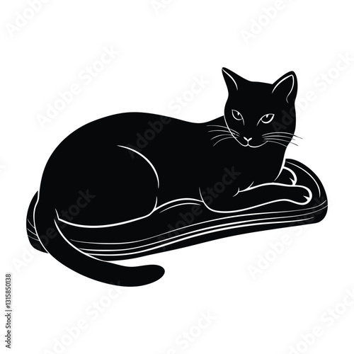 Cat Lying on a Cushion Comfortably Stretched Out in Silhouette