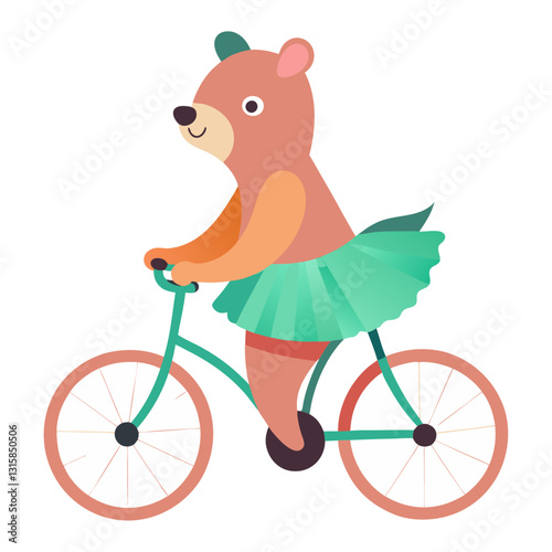 A bear riding a bicycle while wearing a tutu.