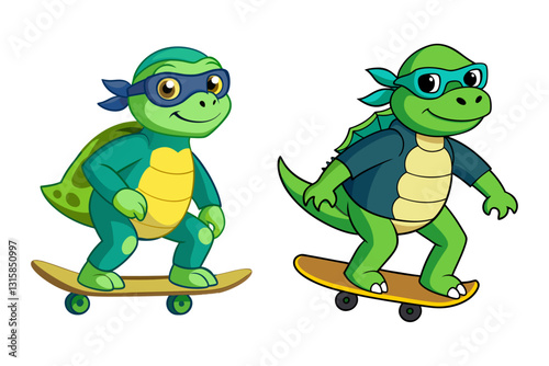 A turtle riding a skateboard with a cool attitude.