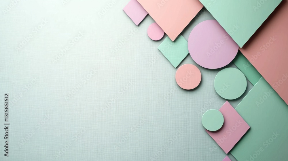 Vibrant Abstract Composition of Geometric Shapes on Soft Green Background Vibrant Abstract Composition of Geometric Shapes on Soft Green Background