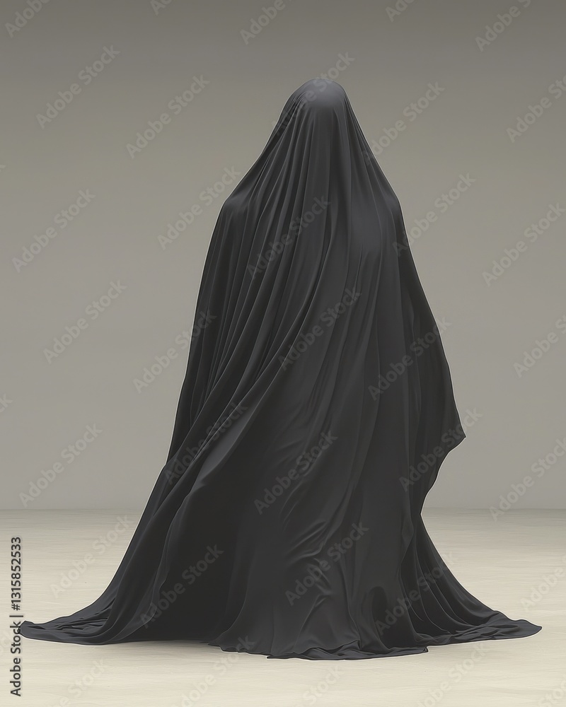 Person Covered by Dark Cloth Abstract Figure Modern Art Conceptual Sculpture Mystery