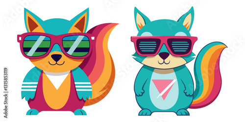 A squirrel in retro 80s sunglasses