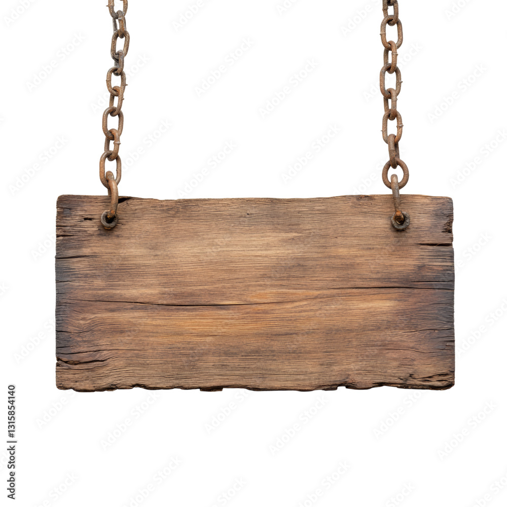 Rustic Wooden Signboard on Chain Hanger Isolated on transparent background Rustic Wooden Signboard on Chain Hanger Isolated on transparent background