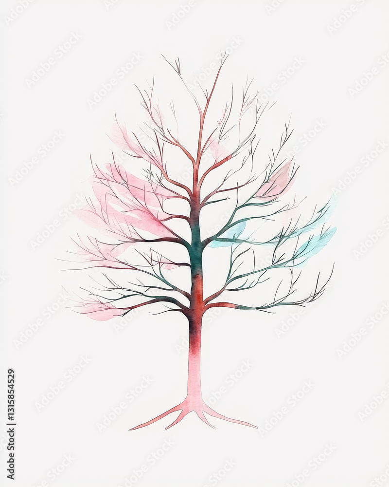 Obraz premium Minimal Watercolor Tree Illustrations in Soft and Natural Tones