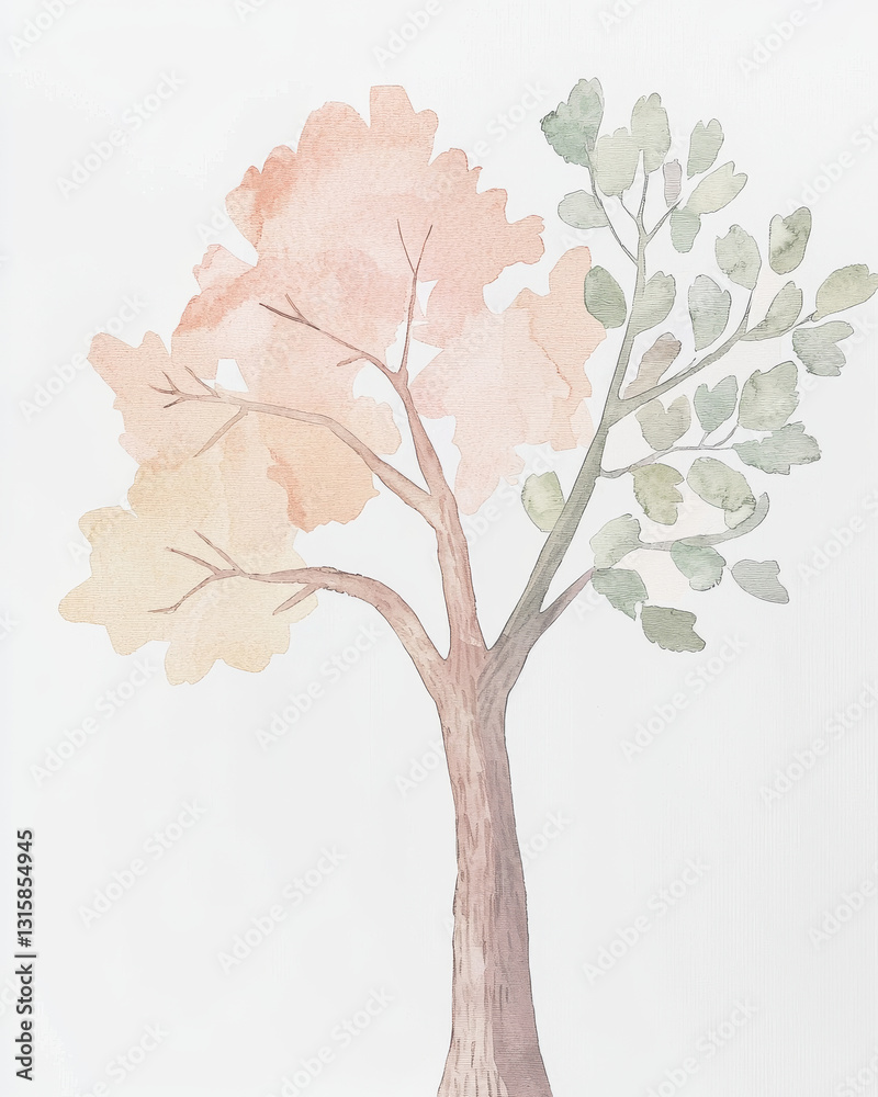 Fototapeta premium Minimal Watercolor Tree Illustrations in Soft and Natural Tones
