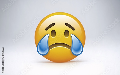 January blues, Sad emoji crying on light background
