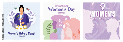 Illustrations celebrating Women’s History Month and International Women’s Day in March.