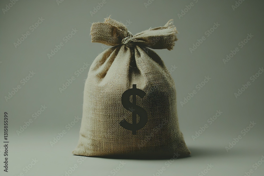 A burlap sack with a dollar sign symbolizing wealth and financial security on a neutral background : Generative AI A burlap sack with a dollar sign symbolizing wealth and financial security on a neutral background : Generative AI