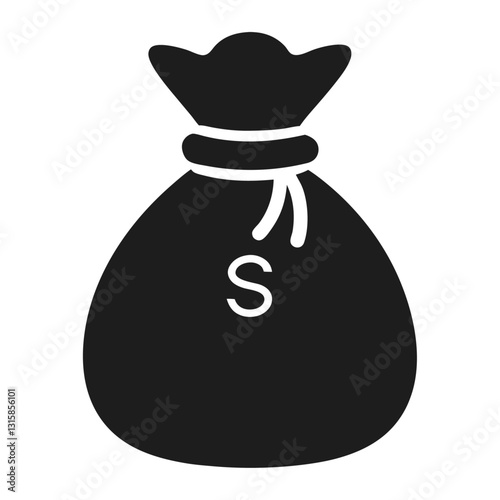 black Money bag icon, moneybag flat simple cartoon illustration. Vector illustration