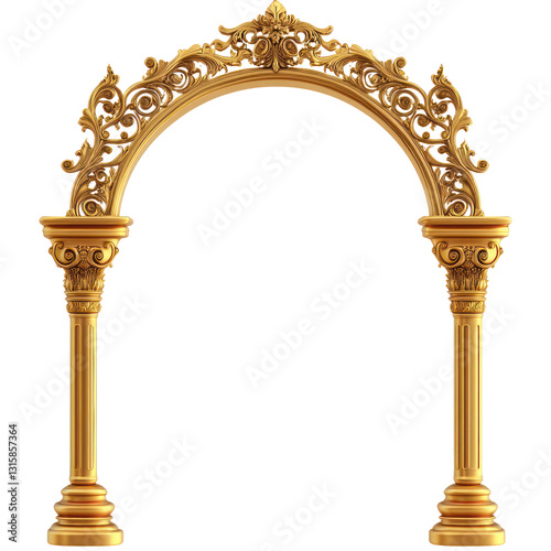 arabic golden decorative arches isolated on white or transparent background