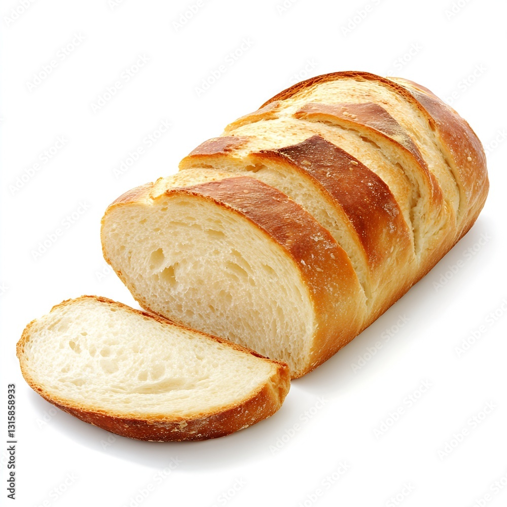 Deliciously sliced golden crust bread loaf with soft inner texture isolated on white : Generative AI Deliciously sliced golden crust bread loaf with soft inner texture isolated on white : Generative AI