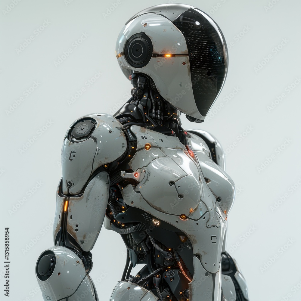 A futuristic robot, standing alone, clean white background, cinematic lighting, high detail A futuristic robot, standing alone, clean white background, cinematic lighting, high detail