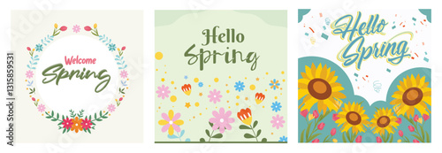 Beautiful and cheerful Spring with colorful flowers.