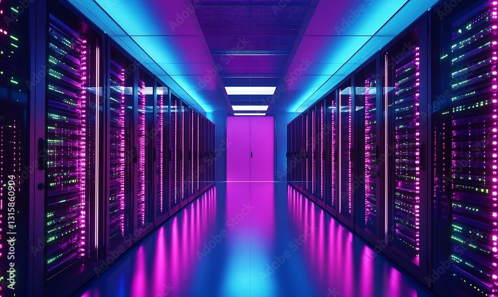 Futuristic server room showcasing illuminated data equipment with a sleek design and vibrant colors : Generative AI Futuristic server room showcasing illuminated data equipment with a sleek design and vibrant colors : Generative AI