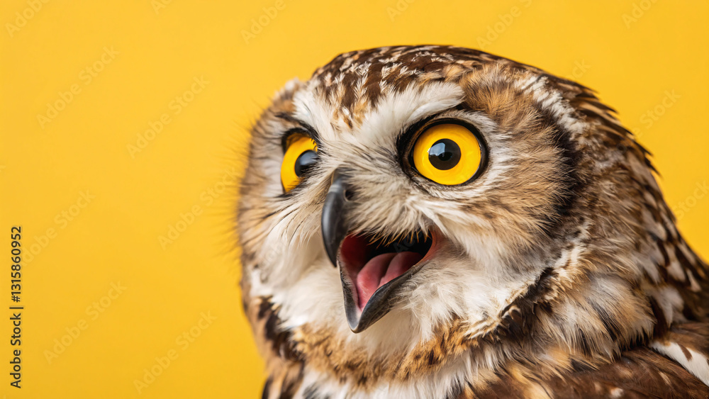Fototapeta premium Excited Owl on a Vibrant Yellow Background