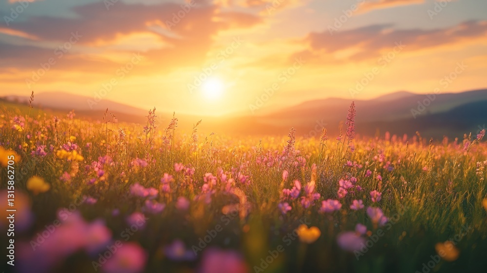 Naklejka premium A field of colorful wildflowers swaying in the breeze during the spring season 