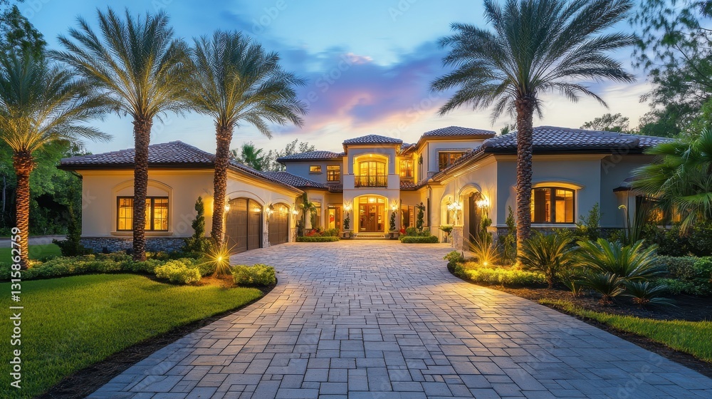 Luxury beachfront mansion at dusk, illuminated. Ideal for real estate, luxury lifestyle, and architecture websites. Luxury beachfront mansion at dusk, illuminated. Ideal for real estate, luxury lifestyle, and architecture websites.