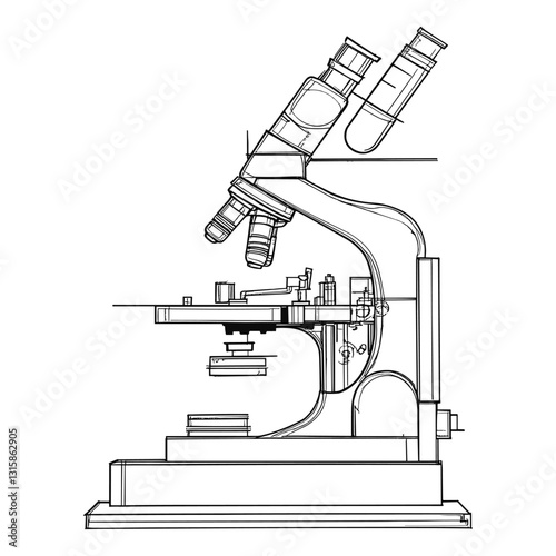 Detailed Hand-Drawn Microscope Illustration – Science and Research