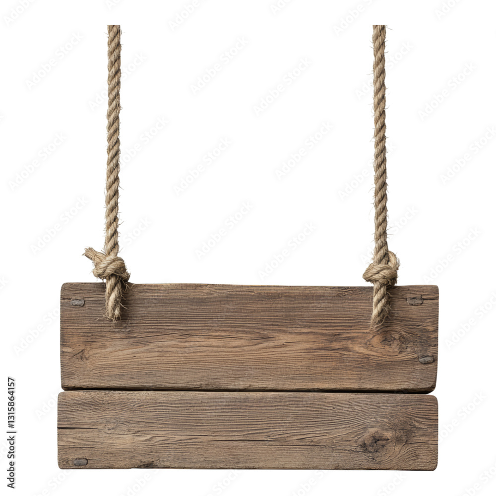 Rustic Wooden Sign With Rope Hangers for Hanging Isolated on transparent background Rustic Wooden Sign With Rope Hangers for Hanging Isolated on transparent background