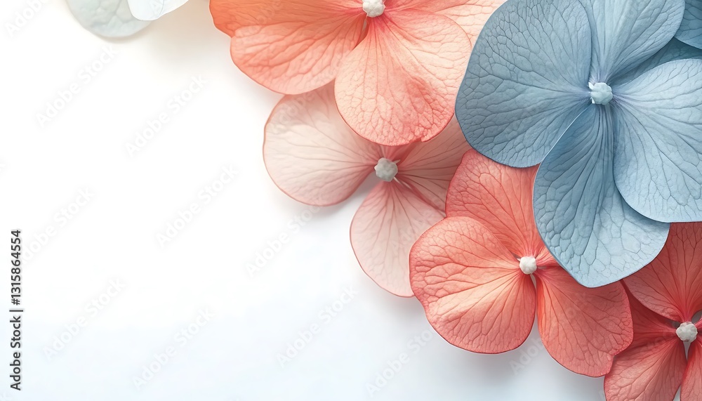 Obraz premium Pastel Hydrangea Petals on White Background