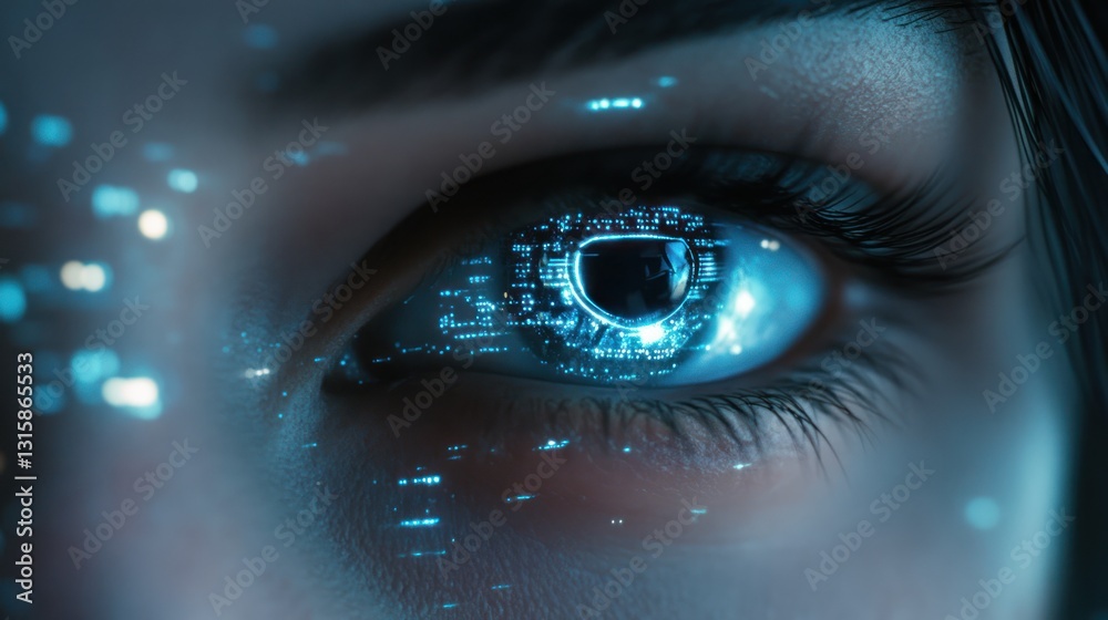 Fototapeta premium Futuristic Human Eye with Integrated Digital Technology Interface