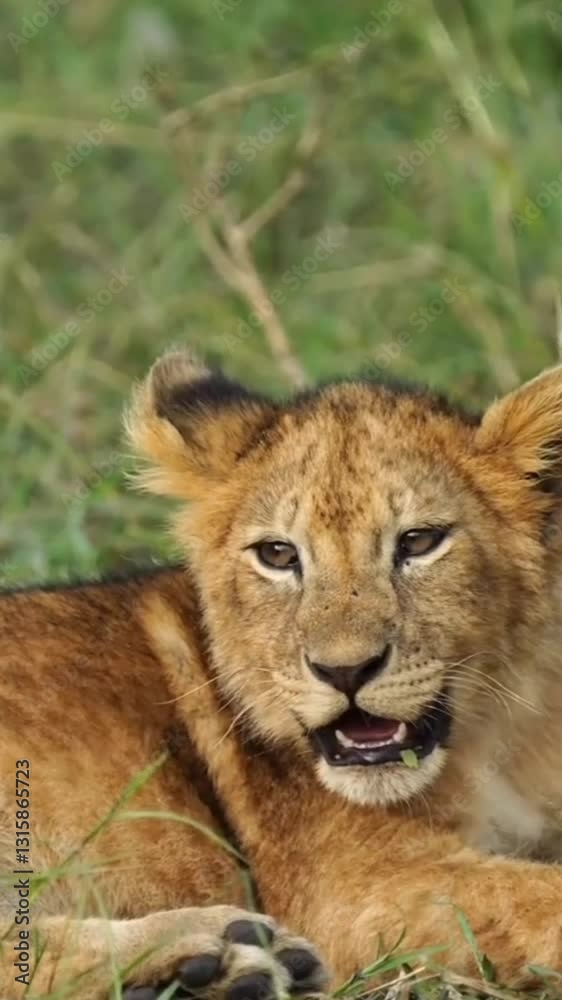 lion sitting in the grass and looking towards camera. lion sitting in the grass and looking towards camera.
