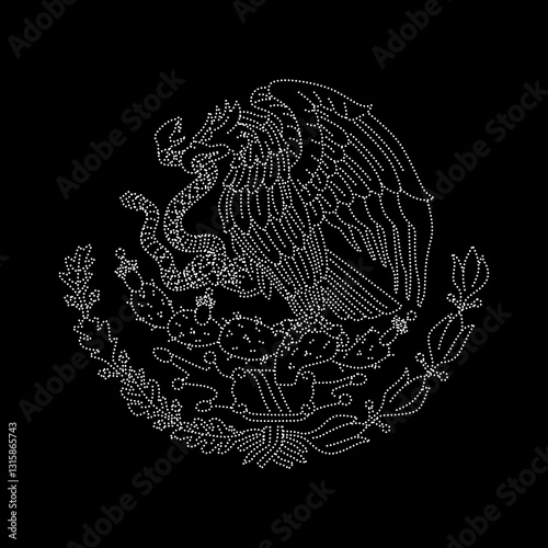 Crested caracara in dotted style vector, mexico eagle