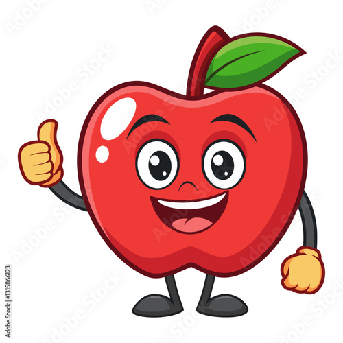 Cute Apple character giving a thumbs up with smile, showing approval