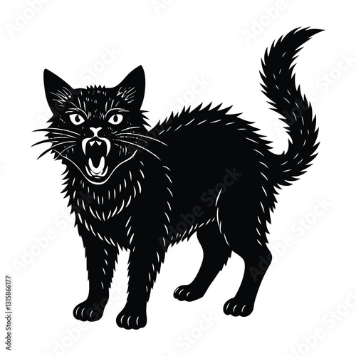 Cat with Fur Bristling, Startled by Something in Silhouette