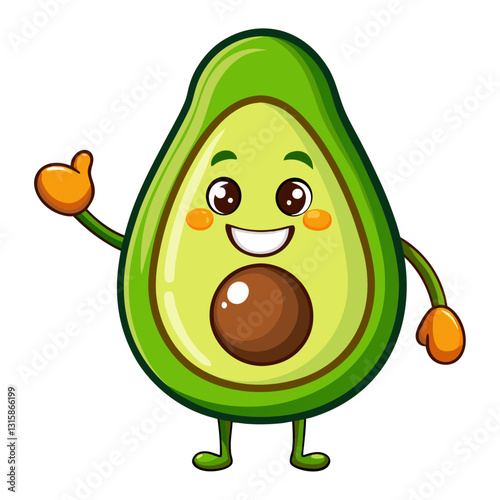 Cute Avocados character giving a thumbs up with smile, showing approval on white background