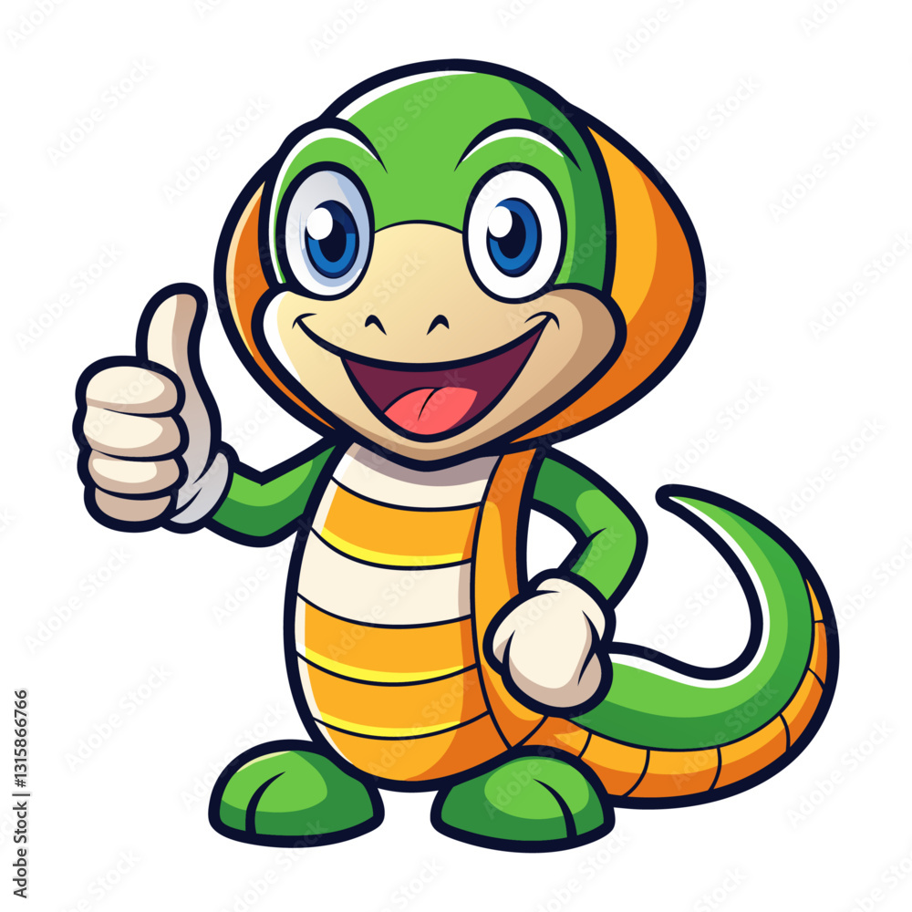 Obraz premium Cute Cobra character giving a thumbs up with smile, showing approval on white background