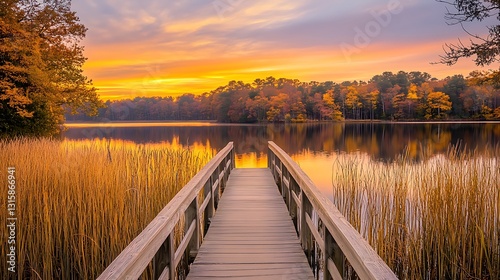 Wallpaper Mural Boardwalk at a coastal marsh sunset tranquility, ease of access, and a strong bond between visitors and surrounding natural environment, including marsh grasses and aquatic life Torontodigital.ca