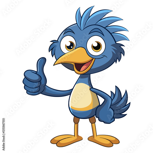 Cute Emu character giving a thumbs up with smile, showing approval on white background