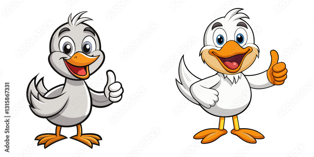 Cute Goose character giving a thumbs up with smile, showing approval on white background Cute Goose character giving a thumbs up with smile, showing approval on white background